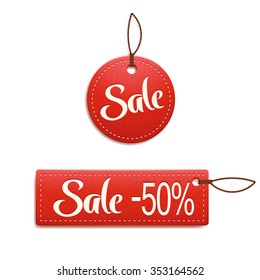 illustration of sale labels two types red color on white background