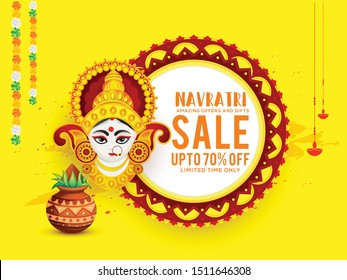 Illustration Of Sale Poster Or Sale Banner For Indian Festival Navratri Celebration,Big Navratri sale offer background.