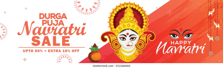 Illustration Of Sale Poster Or Sale Banner For Indian Festival Navratri Celebration,Big Navratri sale offer background.