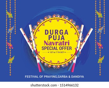 Illustration Of Sale Poster Or Sale Banner For Indian Festival Navratri Celebration,Big Navratri sale offer background.