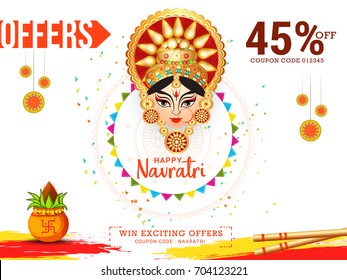 Illustration Of Sale Poster Or Sale Banner For Indian Festival Navratri Celebration,Big Navratri sale offer background.