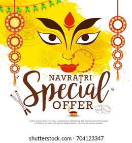 Illustration Of Sale Poster Or Sale Banner For Indian Festival Navratri Celebration,Big Navratri sale offer background.