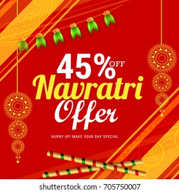 Illustration Of Sale Poster Or Sale Banner For Indian Festival Navratri Celebration,Big Navratri sale offer background.