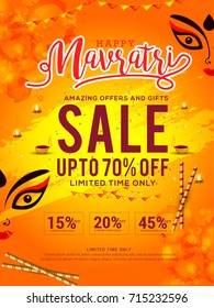 Illustration Of Sale Poster Or Sale Banner For Indian Festival Navratri Celebration,Big Navratri sale offer background.