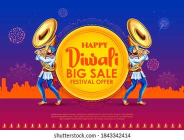 illustration of Sale and promotion advertisement for Happy Diwali Holiday background for light festival of India
