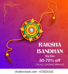 illustration of Sale and promotion banner poster with Decorative Rakhi for Raksha Bandhan, Indian festival of brother and sister bonding celebration