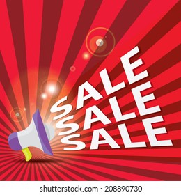 illustration of sale and promotion related word coming out from megaphone
