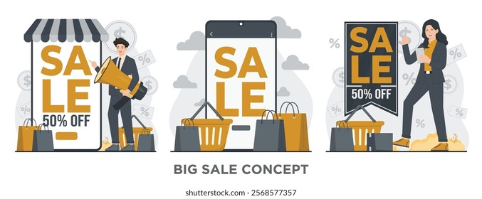 Illustration of sale promotions, showcasing exclusive discounts and limited-time offers for shoppers