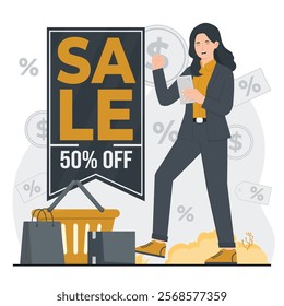 Illustration of sale promotions, showcasing exclusive discounts and limited-time offers for shoppers