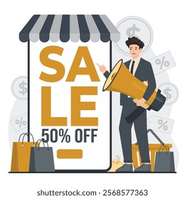 Illustration of sale promotions, showcasing exclusive discounts and limited-time offers for shoppers