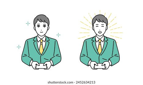 Illustration of a sales businessperson exchanging business cards with a smile