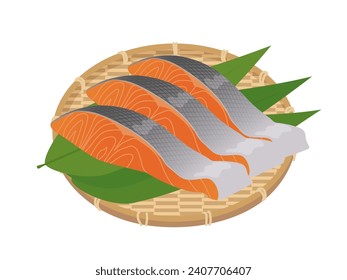 Illustration of salmon fillet on a colander