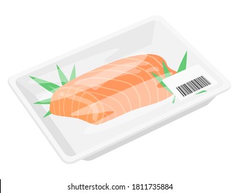 Illustration of salmon fillet in a pack.