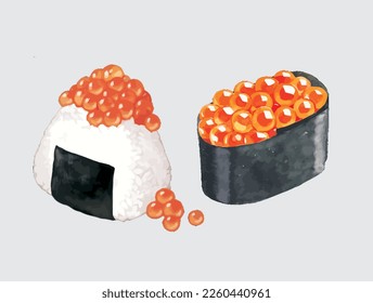 Illustration onigiri with salmon roe sushi vector illustration