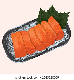Illustration of salmon sashimi , fresh , raw fish in traditional Japanese food style