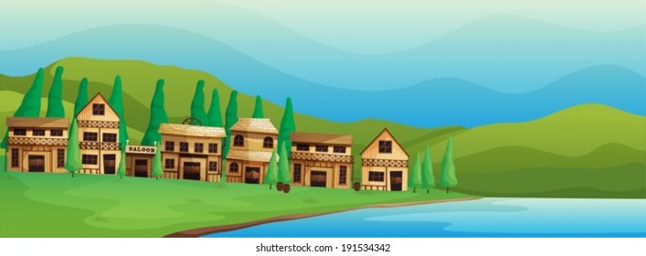 Illustration of the saloon bars near the river