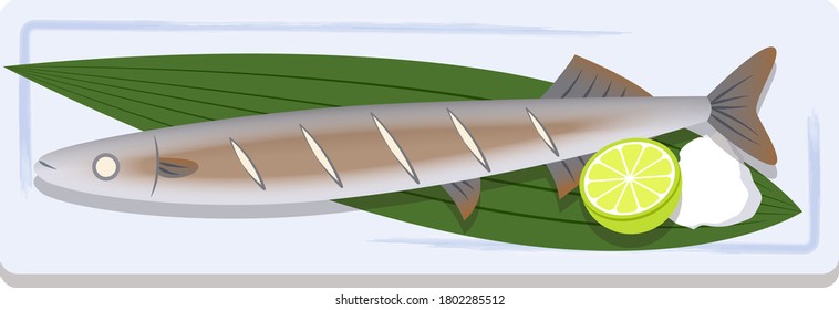 Illustration of salt grilled saury