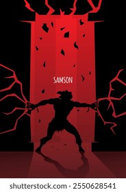 An illustration of Samson pushing the temple columns pillars. Simple, Minimal, Illustration