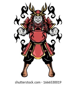 illustration of samurai cat.kitten warrior vector