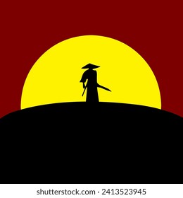ilustración de un caballero samurai con fondo solar