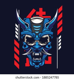 Illustration of samurai mask available for your custom project