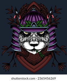 an illustration of a samurai panda head with a plant frame