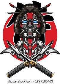 Illustration of samurai with robotic style available for your custom project
