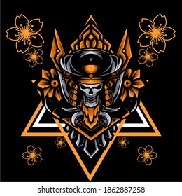 an illustration of a samurai skull. perfect for the designs you need