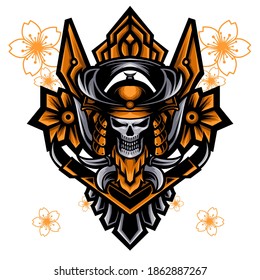 an illustration of a samurai skull. perfect for the designs you need