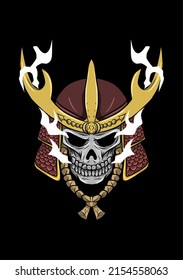 illustration of samurai skull with smoke