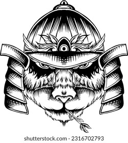 an illustration of a samurai themed panda face