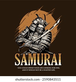 the illustration of samurai and typography design arts