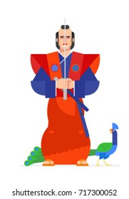 Illustration of samurai warrior character in an animated style. Vector illustration. Flat vector illustration. Characters design.