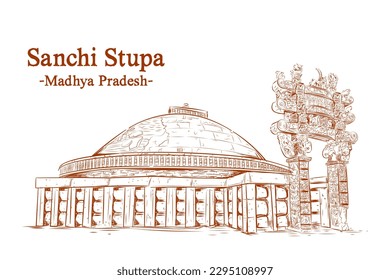 illustration of Sanchi Stupa a Buddhist comple in Raisen District of the State of Madhya Pradesh, India