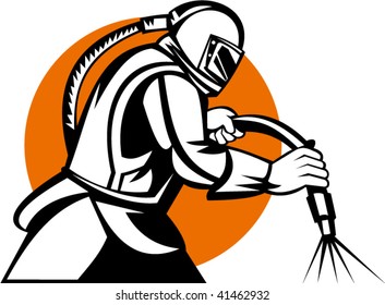 illustration of a sandblaster at work