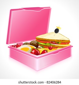 illustration of sandwich fruits and egg in lunch box