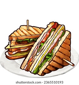 illustration of a sandwich on a plate