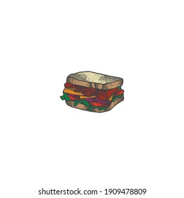 Ilustración del vector de sándwich El concepto de tecnología aislada. Estilo de caricatura plana adecuado para llevar páginas web, carteles, volantes, pegatinas, tarjetas