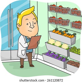 Illustration of a Sanitation Inspector Examining the Products at a Supermarket