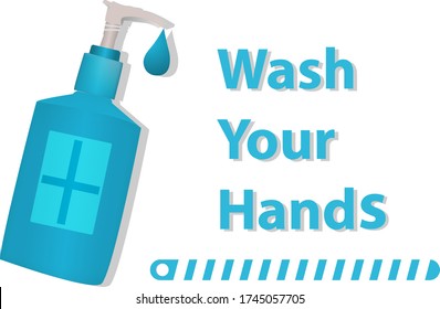 illustration sanitizer wash your hands text. concept graphic design