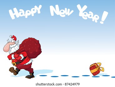 illustration of a Santa with a bag of card