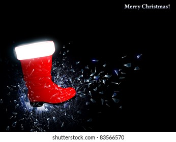 illustration of the Santa boot at broken glass , copyspace for your text