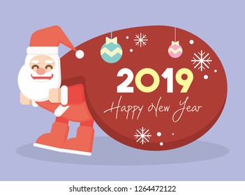 Illustration of Santa carrying a gift bag with Happy New Year written on it. Vector Illustration EPS10