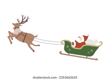 Illustration of santa claus and reindeer,　Vector Illustration