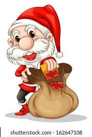 Illustration of Santa Claus with a brown sack on a white background