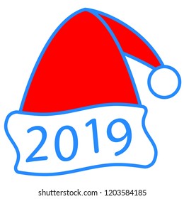 Illustration of the Santa Claus cap and 2019 New Year number