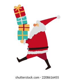 Illustration of Santa Claus carrying many presents