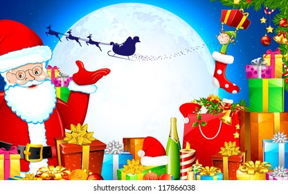 illustration of santa claus with christmas gifts