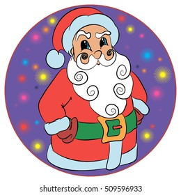 illustration with Santa Claus in circle with colorful garland on violet background