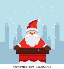 Illustration of Santa Claus climbing out of the fireplace